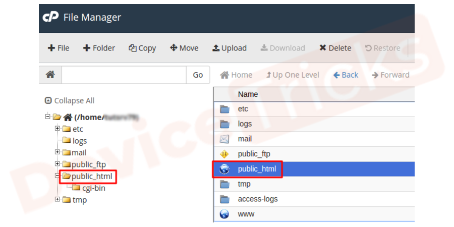 Connect your website through the FTP client and Navigate to your WordPress root (public_html) folder.