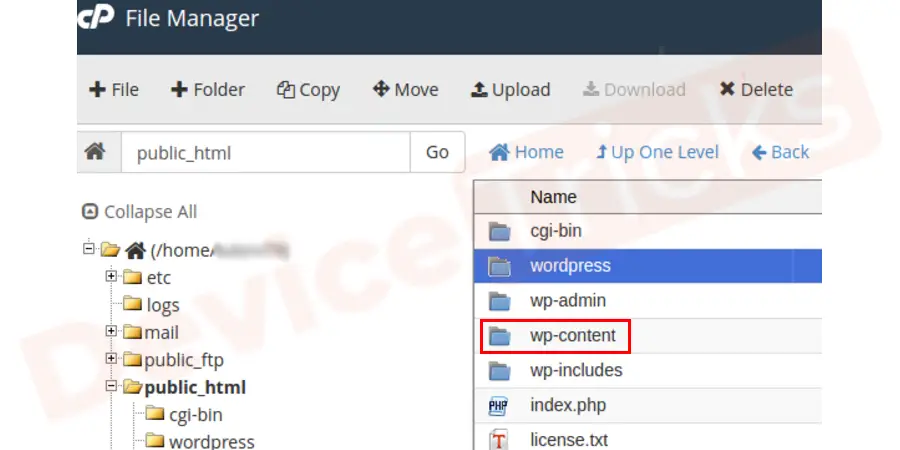 Open the folder and navigate to the wp-content directory.