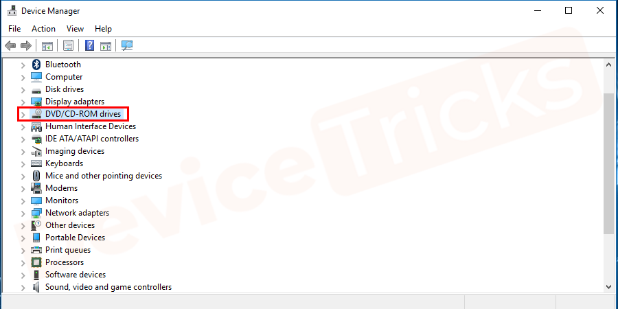 Expand the Disc drives section by clicking on the small arrow symbol to proceed further.