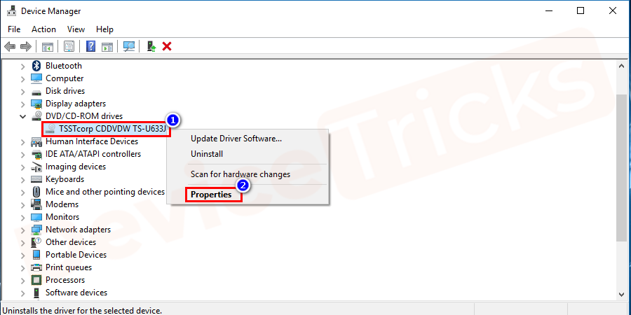 After selecting the drive, right-click on it and then choose ‘Properties’ option from the drop-down menu.