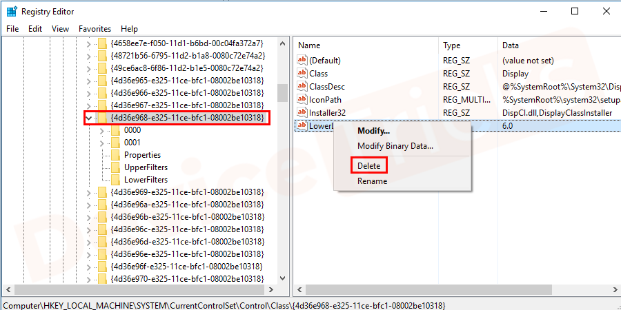 Select the LowerFilrers file if you get there. Now right-click on it and choose to delete the file. Similarly, the process for the UpperFilters file if you get it.