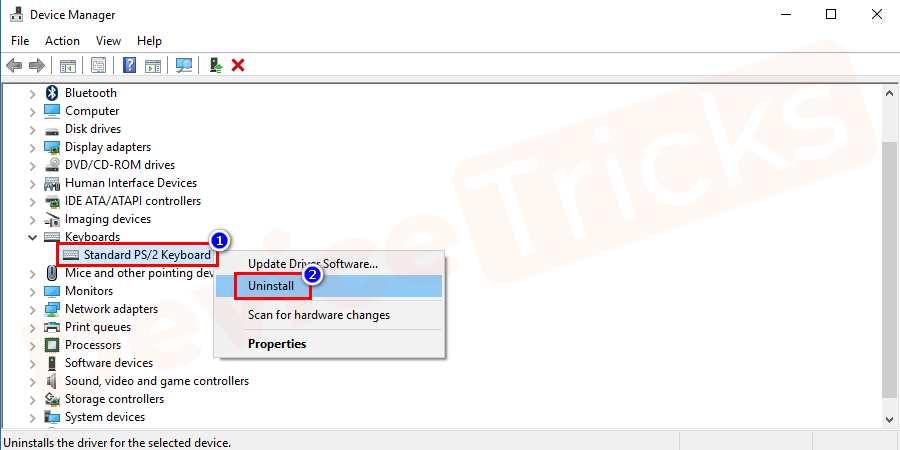 You will find driver under the keyboard, right-click on it and from the list of options select uninstall.