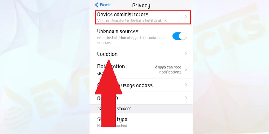 Click on device administrators, and tick mark finds my device parallel to the app name.