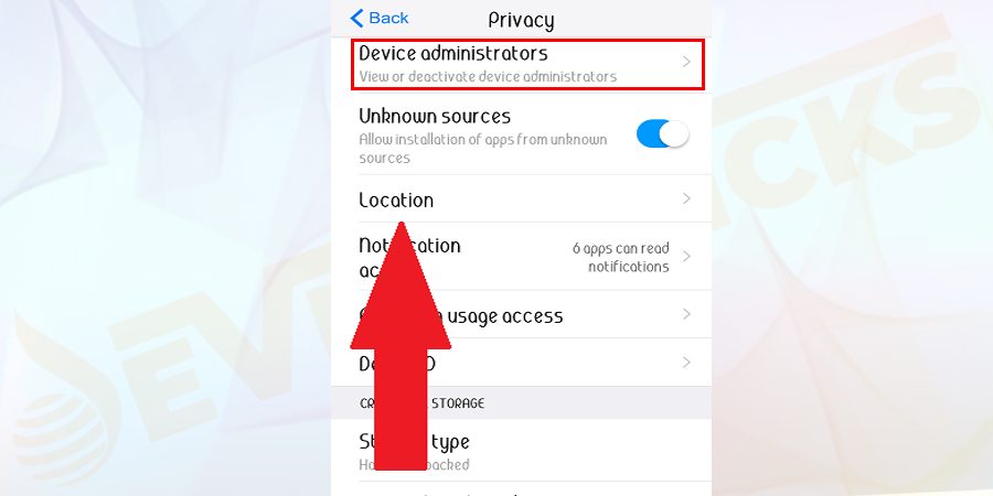 Click on device administrators, and tick mark finds my device parallel to the app name.