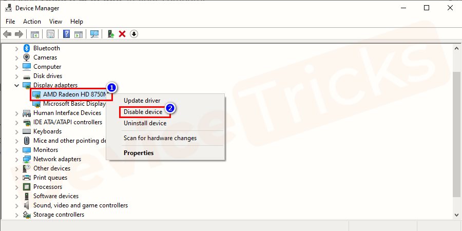 Right-click on your graphics card and select Disable device.