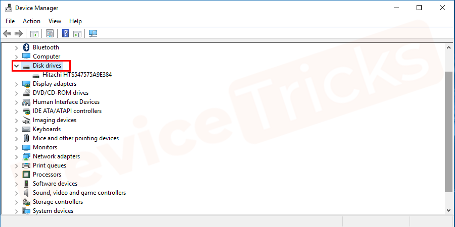 Select Disk drive from the drop-down list and expand it.