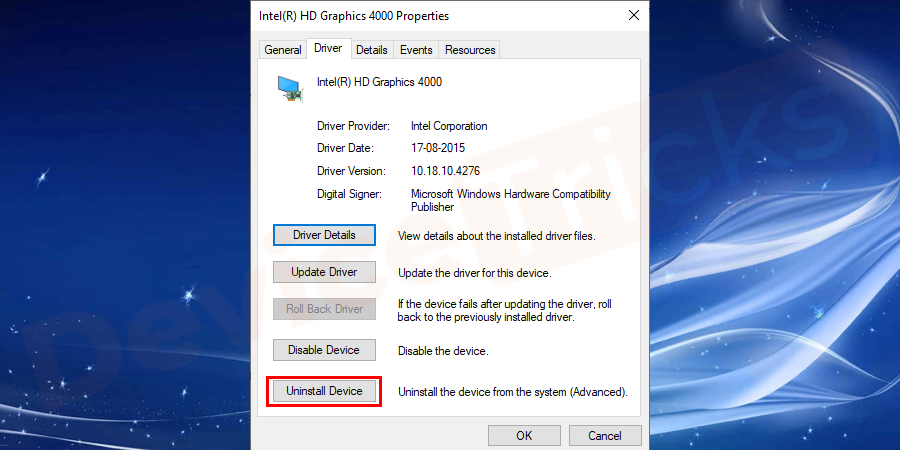uninstall the driver