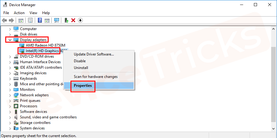 Right-click on the problematic driver and open properties.