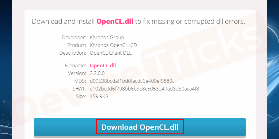 Click on the trusted website and download opencl.dll file