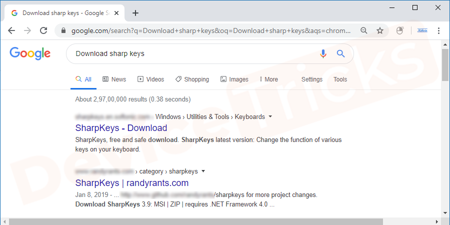 Download sharp keys by searching in your browser.