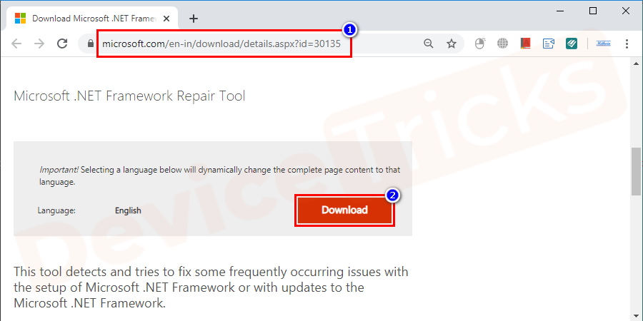 Go to the Microsoft official website of the .net framework download page.