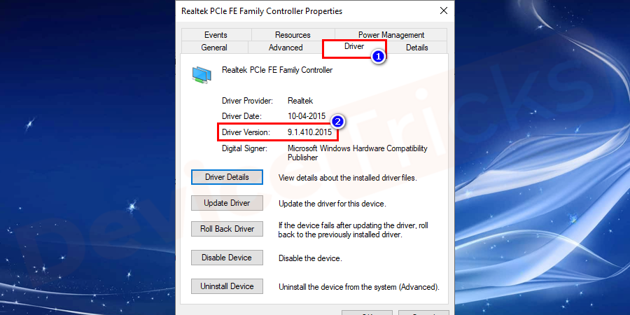 Open the Driver tab. You can see the driver version here. Note the version.