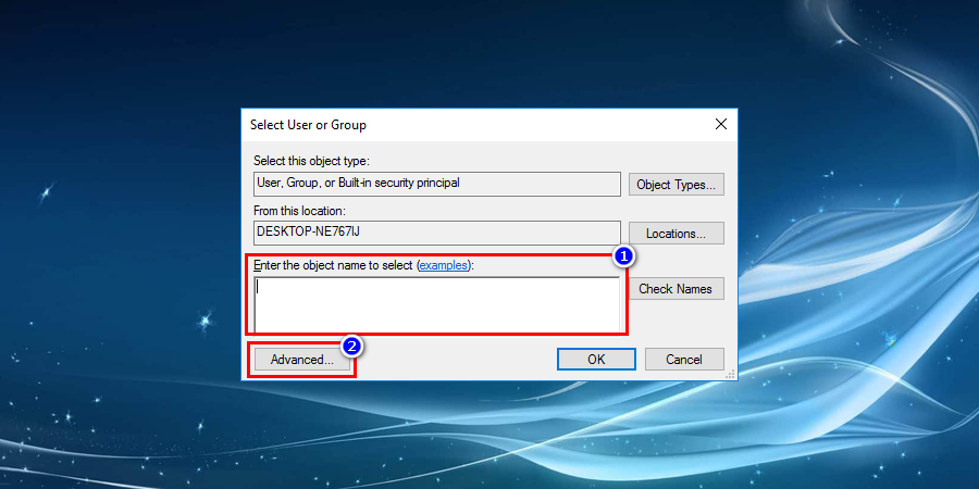 Later eventually click on Advanced and simply add the user name in the "Enter the object name to select" field to fix Windows File Explorer keeps crashing
