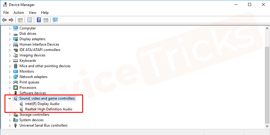 Expand the Sound, video and game controller category and right-click on the game controller driver.