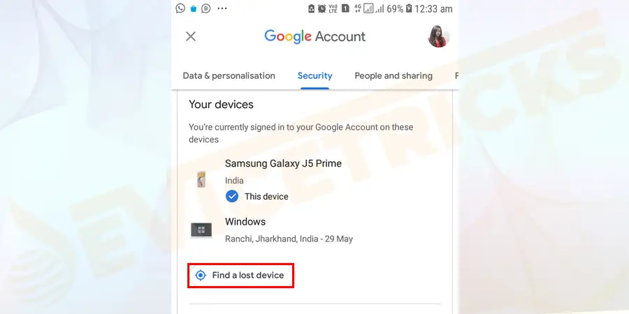 Find My Device should be turned ON. If not, slide the switch to the On position. 