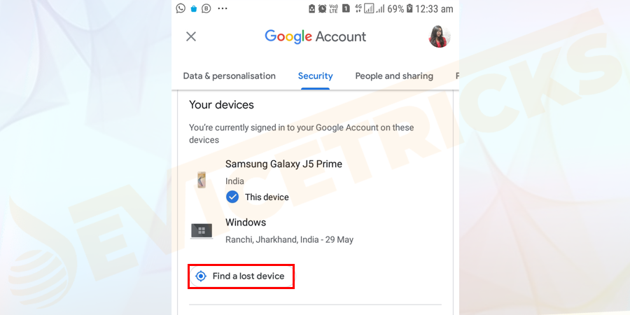 Find My Device should be turned ON. If not, slide the switch to the On position. 