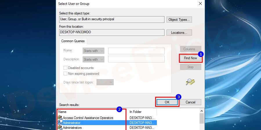 Now click on the Find Now button and then select the user and hit the enter key or click on the OK.