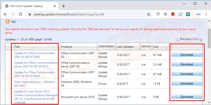 Find a suitable update for your operating system type (x86-based or x64-based) and click on the Download button next to it.