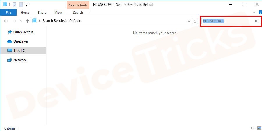On the next window search for the NTUSER.DAT file and if you get any, delete it.