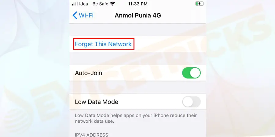 Now click on the option Forget this Network and press Confirm.