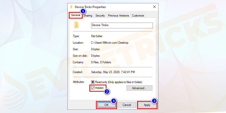 Click OK and the file or folder will be hidden. Anytime you can uncheck the box to show the file.