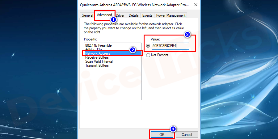 enter the MAC address