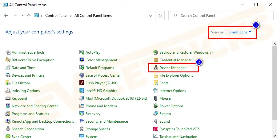 Go to Start menu ->Control Panel ->Device Manager.