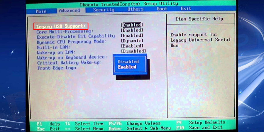 Go to the Advanced tab > Legacy support and Disable the Legacy option. Save the settings.