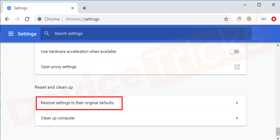Scroll down the list and find Reset settings section and choose the same.