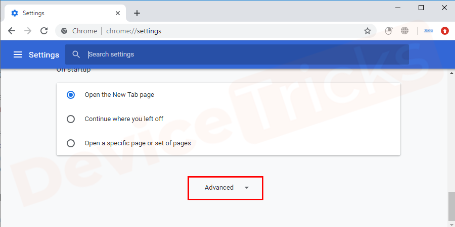 Scroll down and click on the Advanced option.