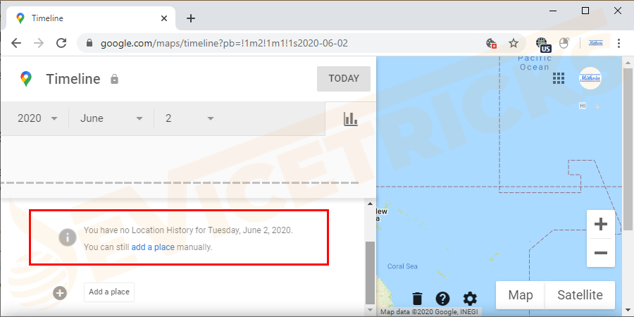 Scroll down to the bottom of the Google timeline to identify the last reported location of your Smartphone.