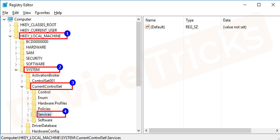 Under system tap on CurrentControlSet and then click on services.