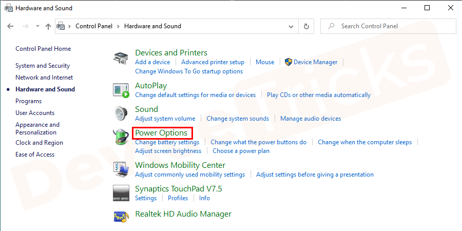And then click on the Power options.