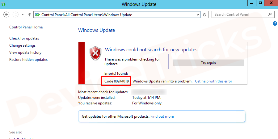 What is Windows Update Error 80244019?