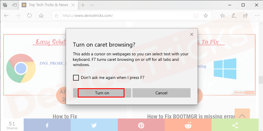 How to use the Caret Browsing mode in Microsoft Edge?
