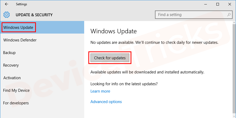 click on Check for Update. 