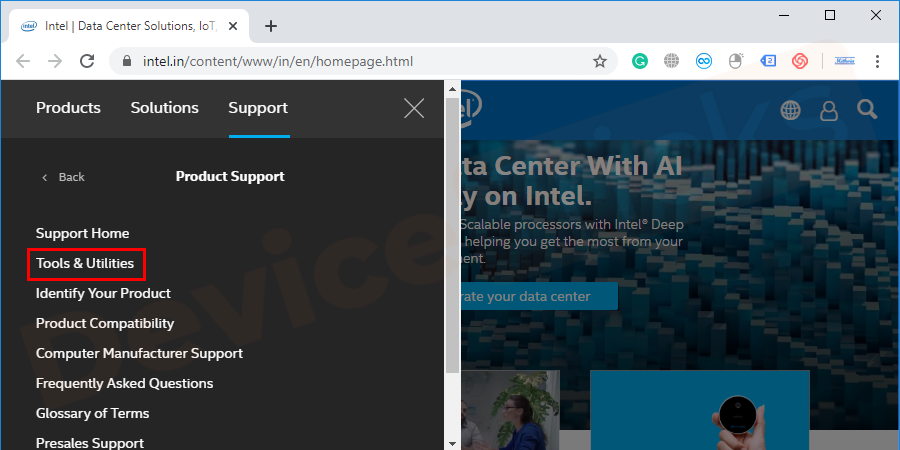 select ‘Tools and Utilities’ from the featured menu of ‘Product Support’