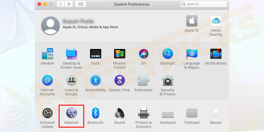 Firstly, launch System Preferences and click on Network.