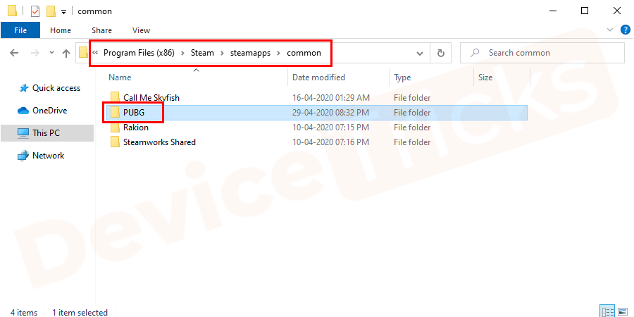 In the ‘Steamapps’ you will get ‘Common’ folder, click on it and then select ‘PUBG’.