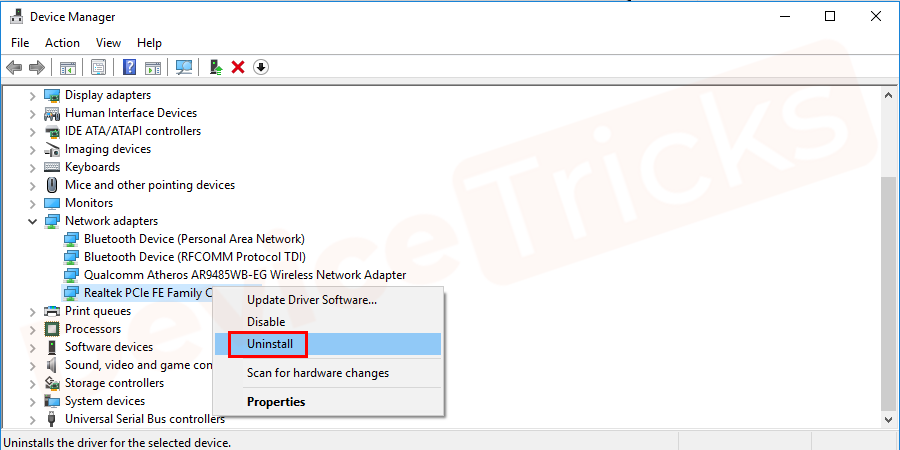 Locate your adapter. Right-click on it and select uninstall