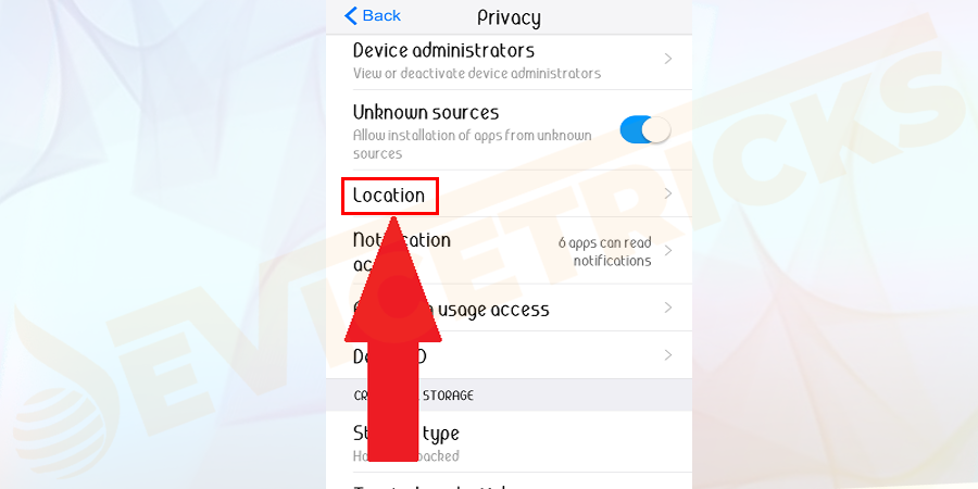 Next, click on the location and tap access to my location so that the bar turns blue.