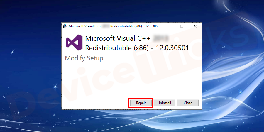 On the pop-up window, choose the repair option.