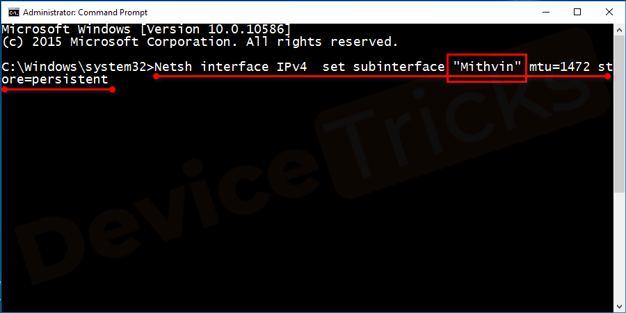 Netsh interface IPv4 set subinterface “Active Internet Connection name” mtu=1472 store=persistent