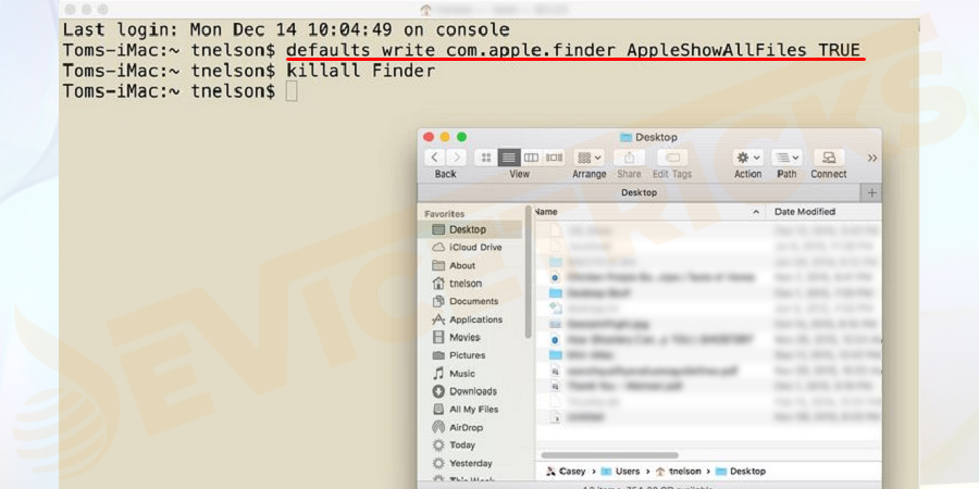 defaults write com.apple.finder AppleShowAllFiles -bool true killall Finder