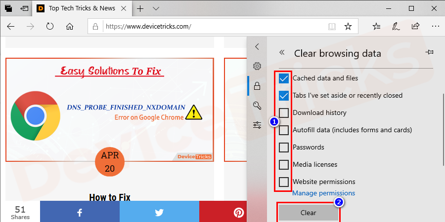 Further, select Show more. And select all listed items and then click “Clear”