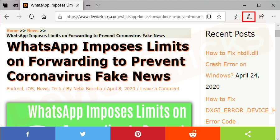 Now, click on the ‘Pen’ icon located at the top-right of the page.