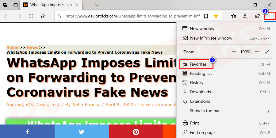 Go to the top-right corner of the window and click on Hub. Then Click on Favourites.