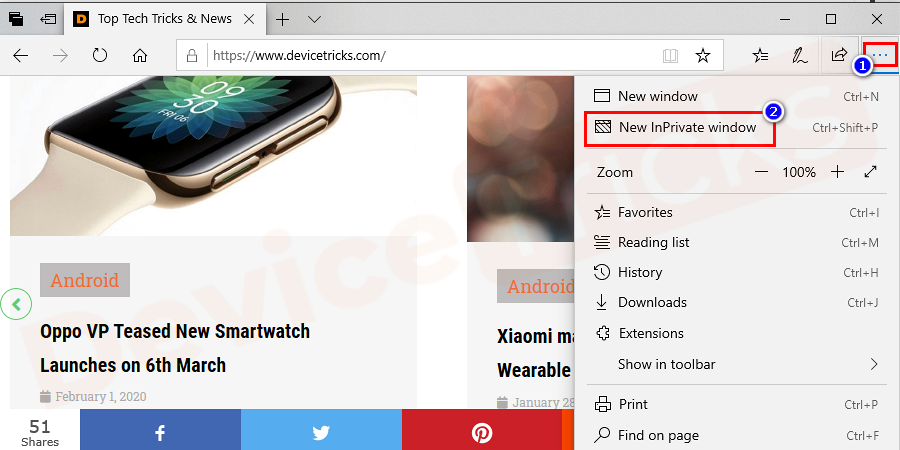 Select, ‘New InPrivate Window’ from the drop-down menu.