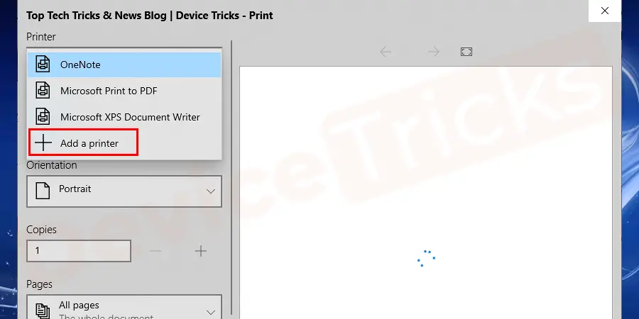 Select the option Add a printer.