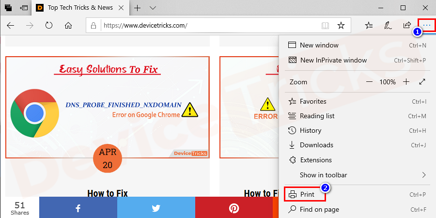 On the top-right corner of the window, click on the three dots, and click Print.